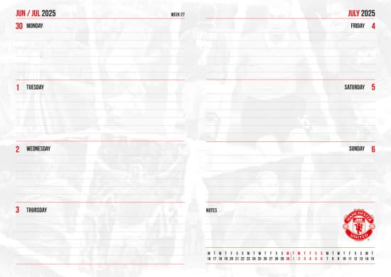 Manchester United Fc - 2025 A5 Diary