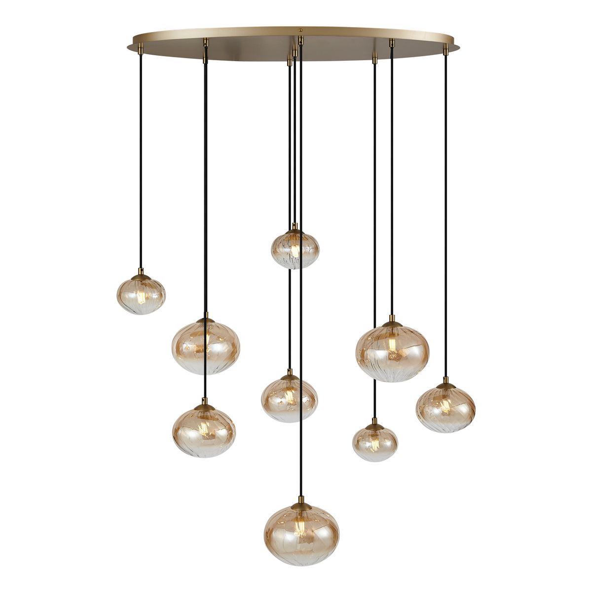Art Deco hanglamp goud met amber glas 9-lichts - Jia