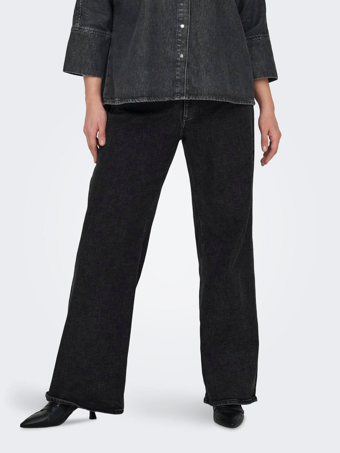 CARJUICY Hohe Taille Weiter Beinschnitt Jeans Washed Black