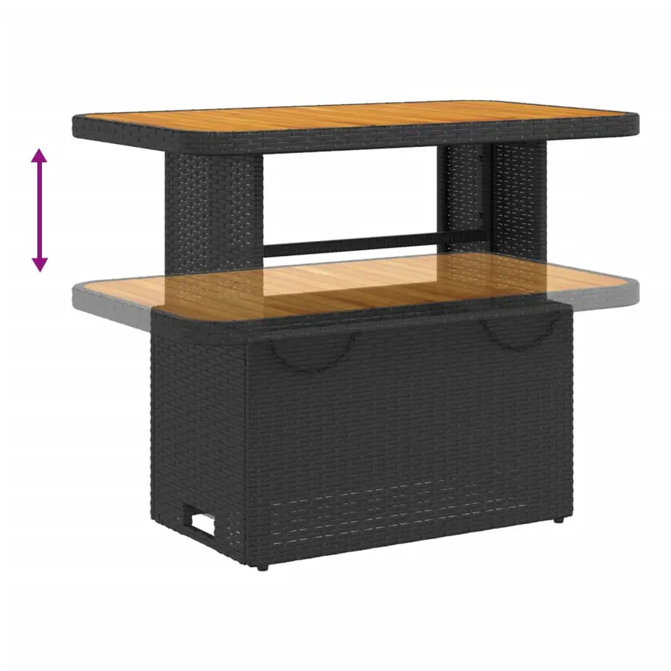 vidaXL - Tuintafel - Zwart - Poly rattan en Hout - 90 x 55 x 71 cm