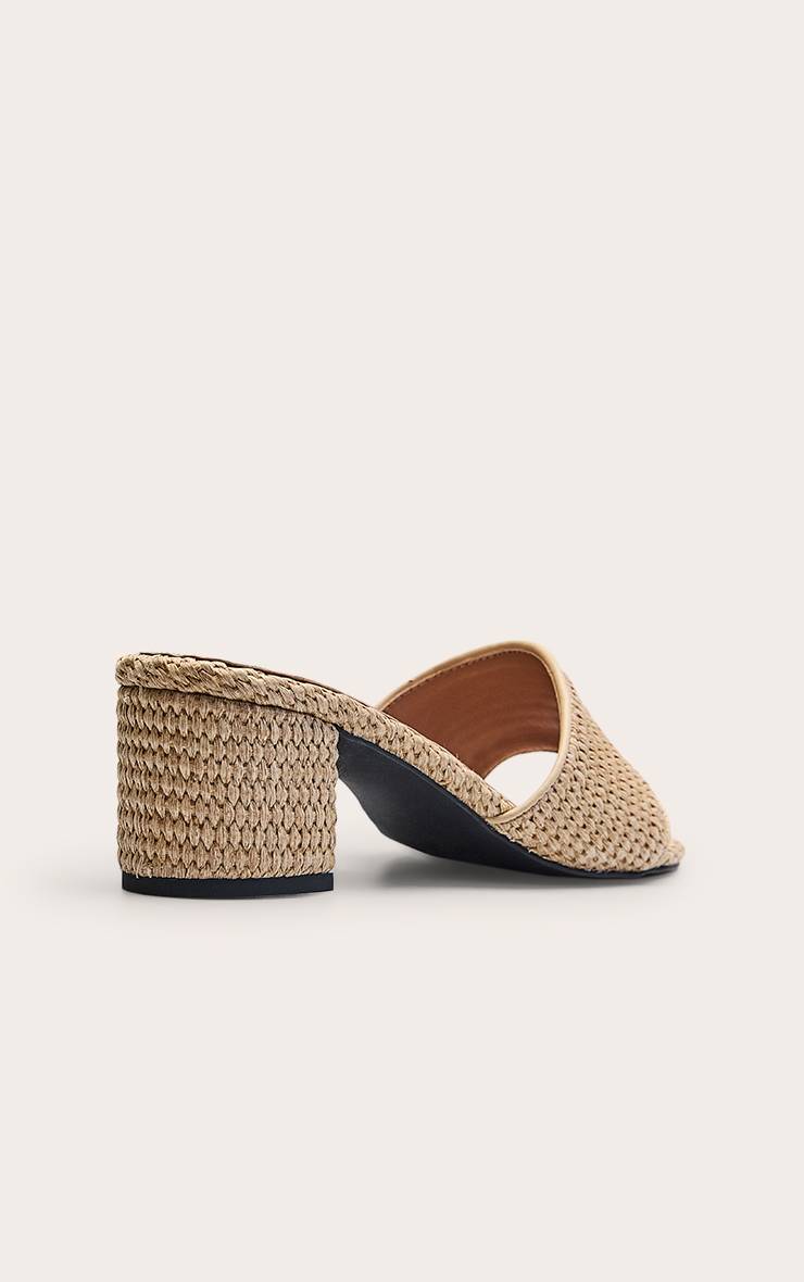 Naturel Mules À Talon Bloc En Raphia Coupe Large