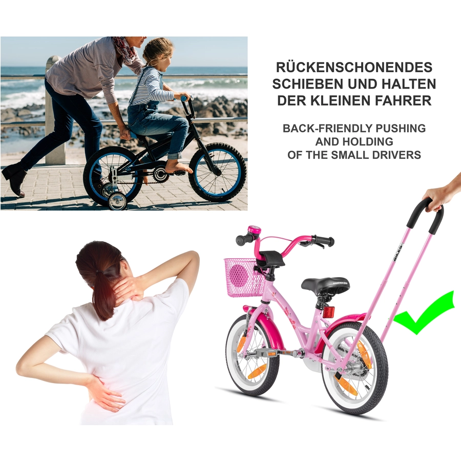 PROMETHEUS BICYCLES® Schiebestange für Kinderfahrrad, rosa