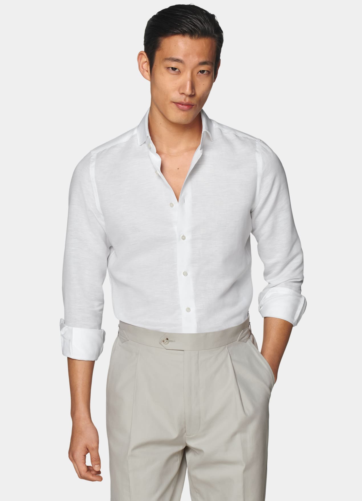 Chemise coupe très ajustée en twill blanche