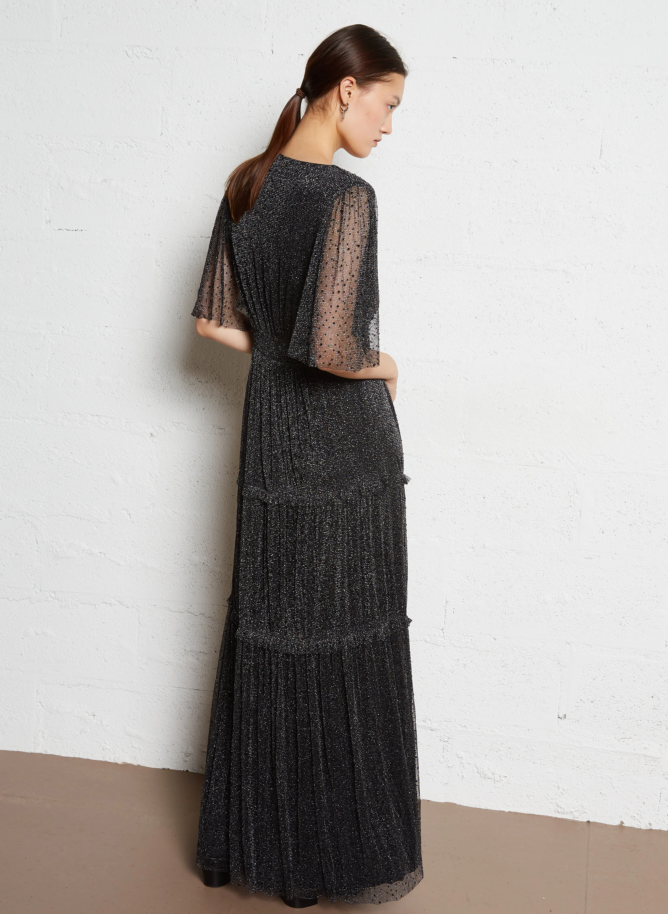 RYAN - Robe longue fluide à strass | Gris