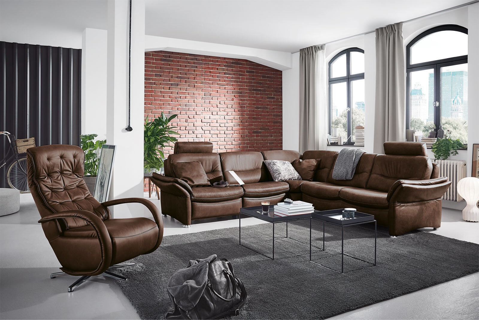 com4lux Ecksofa BRESCIA Leder Vivre parkettbraun