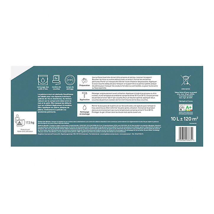 Peinture murs et plafonds GoodHome blanc velours 10L