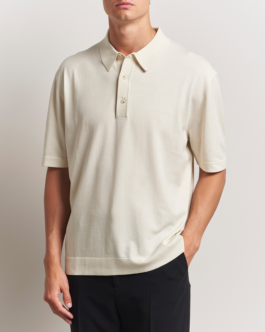 BOSS BLACK Jervasoni Cotton/Silk Knitted Polo Open White