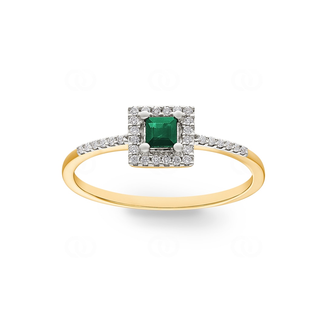 Damenring 750/18 K Gelbgold mit Smaragd und Diamanten 0.09 ct H/si