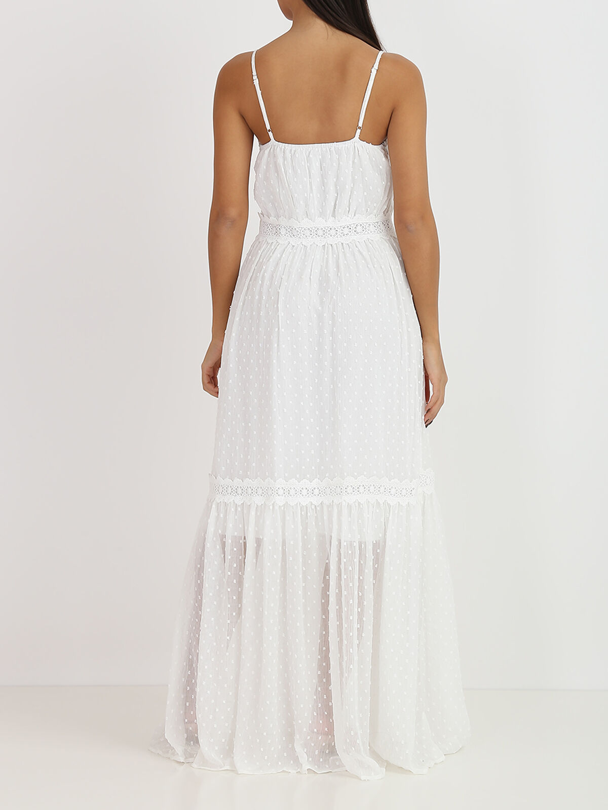 Robe longue à plumetis- Blanc