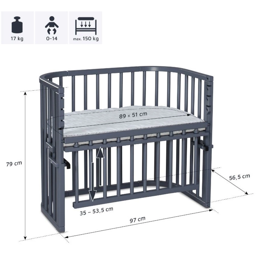 babybay Beistellbett Maxi Comfort Plus schiefergrau lackiert