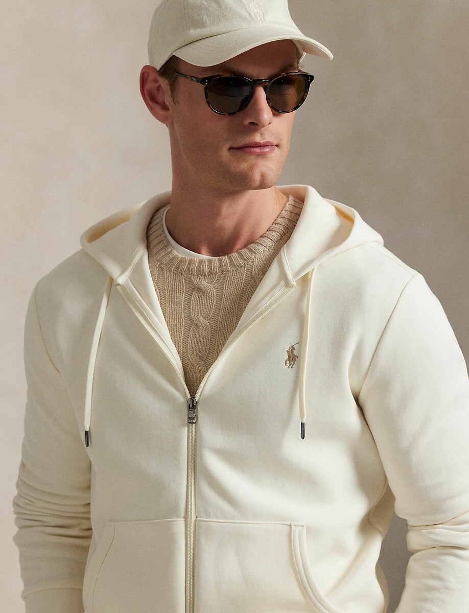 POLO RALPH LAUREN<br>Moletom com capuz em malha dupla e zíper
