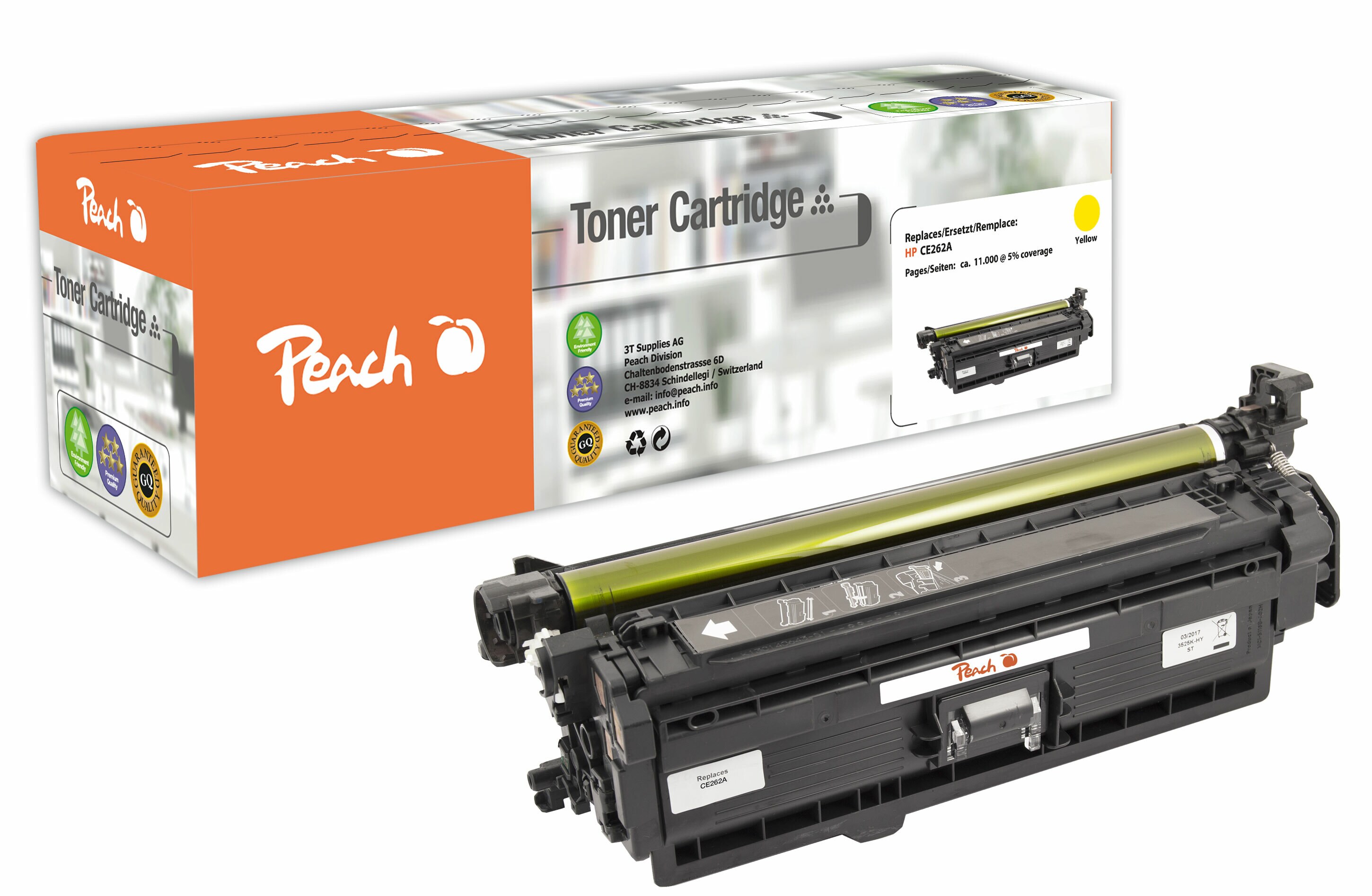 Peach HP 648 AY Toner ye ersetzt HP No. 648A Y, CE262A für z.B. HP Color LaserJet CP 4500, HP Color LaserJet CP 4520 dn (wiederaufbereitet)