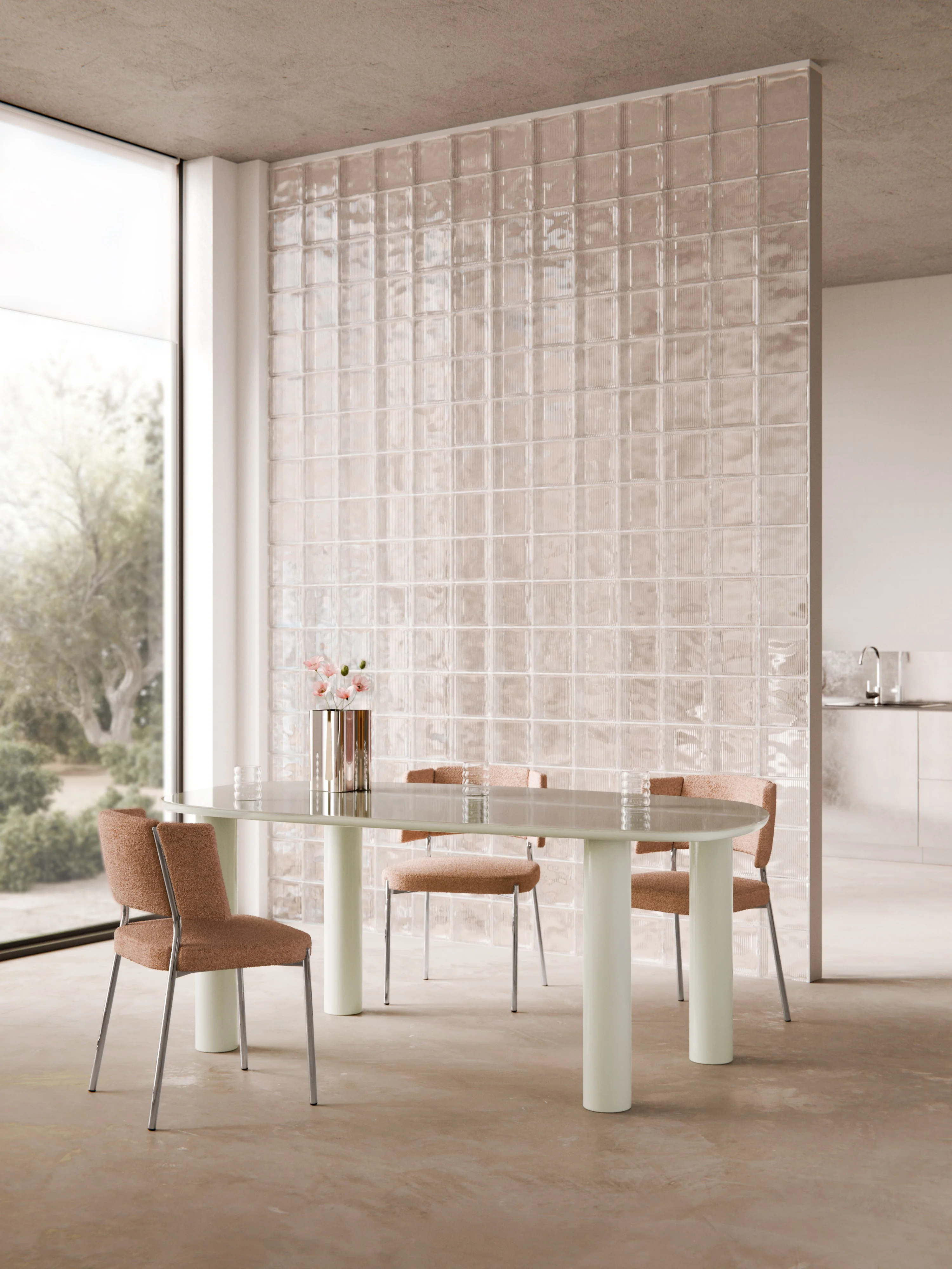 Organische eettafel Beni met glazen tafelblad 2