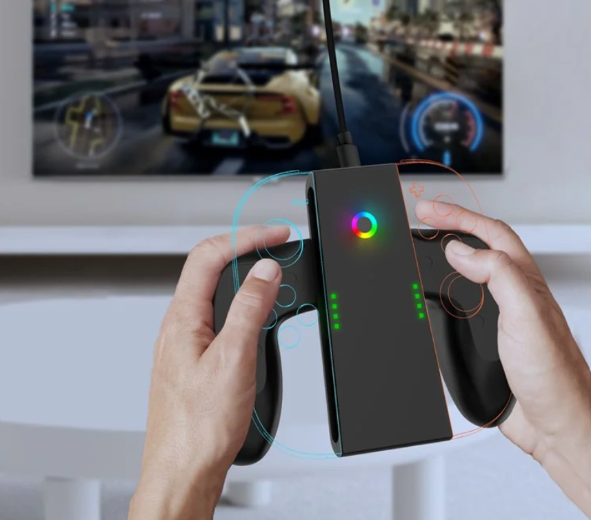Ladegriff Dockingstation kompatibel mit Nintendo Switch 2 Joy-Con / Magnetisches Dual-Ladegerät mit LED-Anzeige und ergonomischem Griff – Schwarz