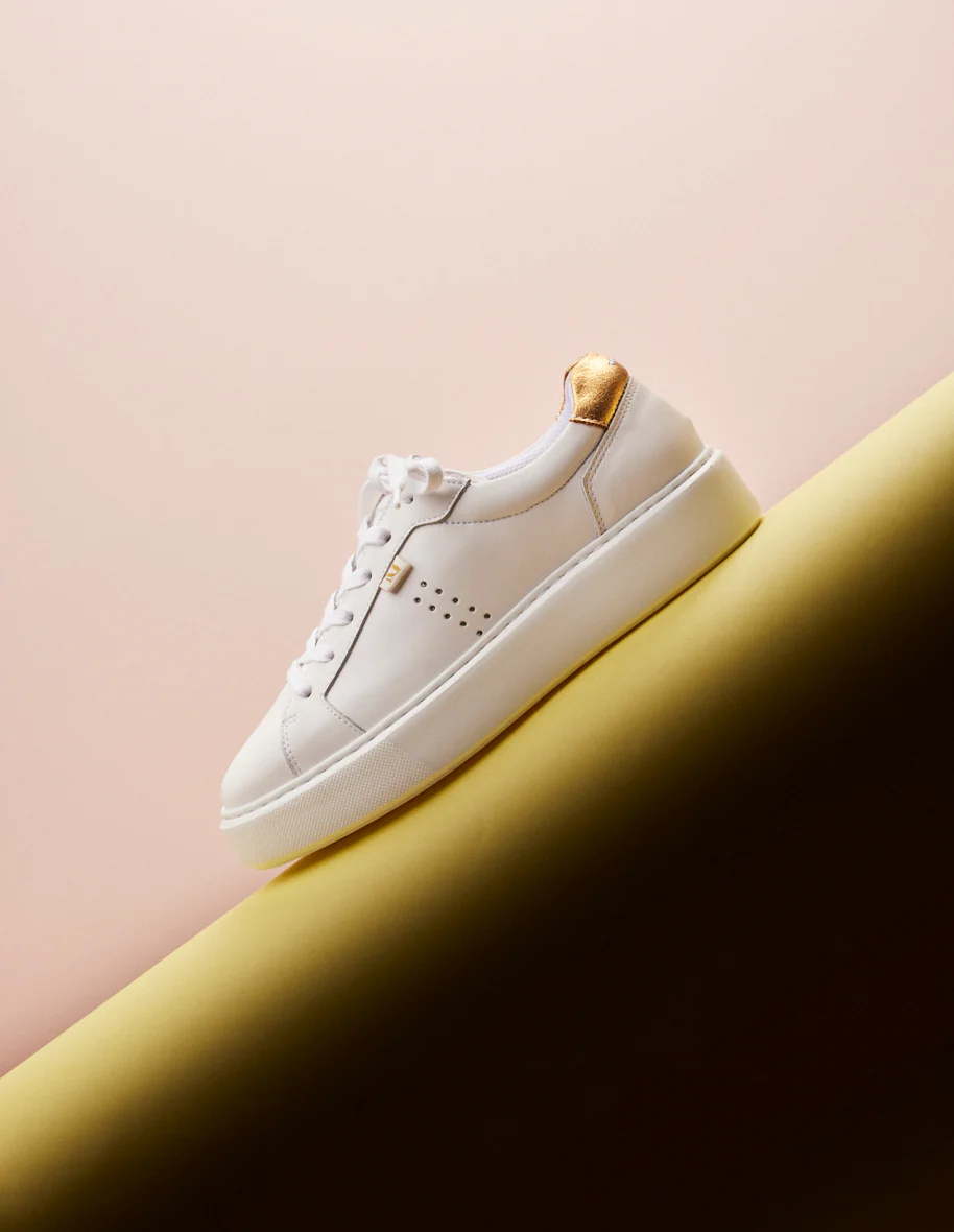 Baskets basses Apolline - Cuir blanc et lamé doré