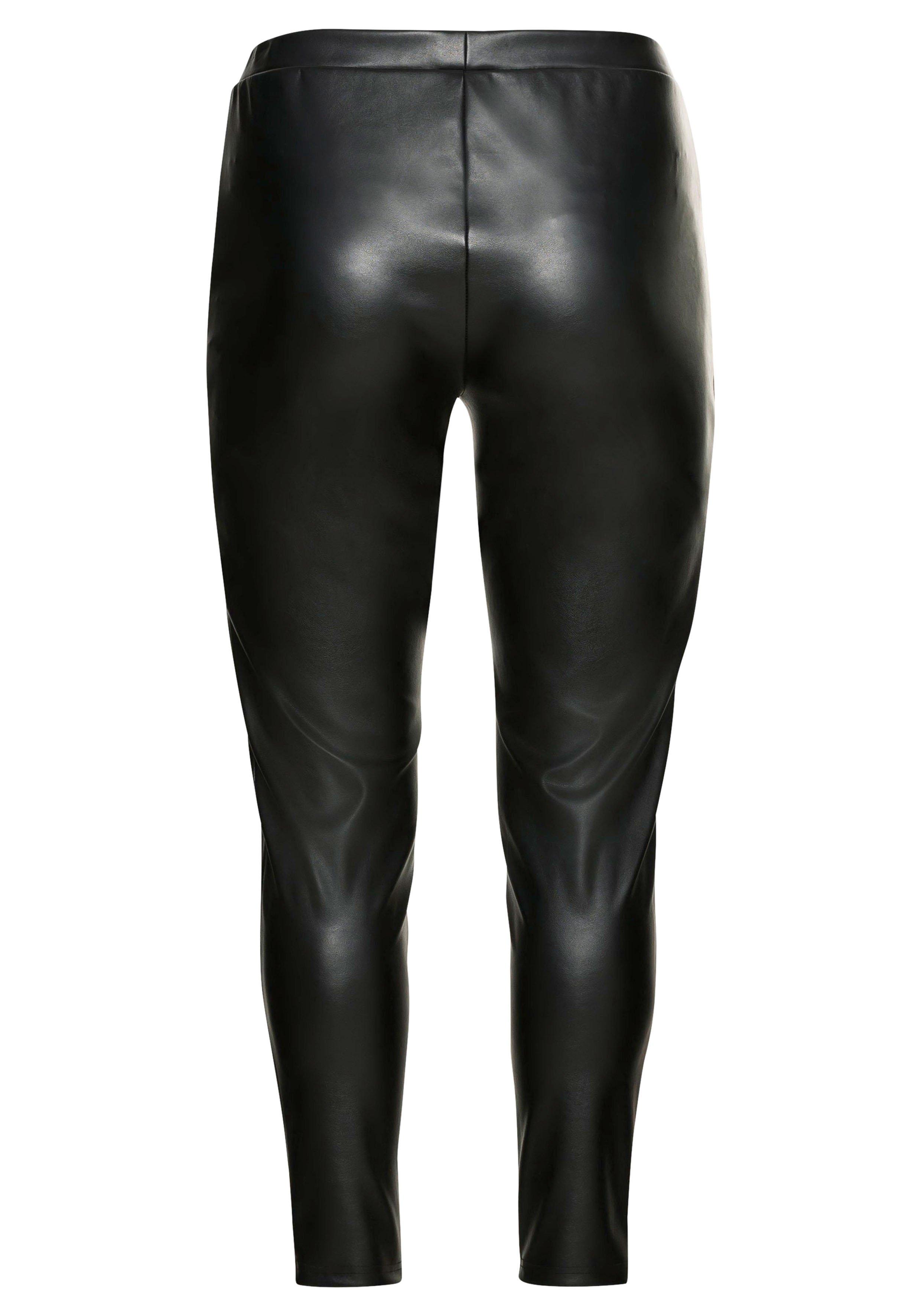 Leggings in Lederoptik, mit Schlitz am Saum