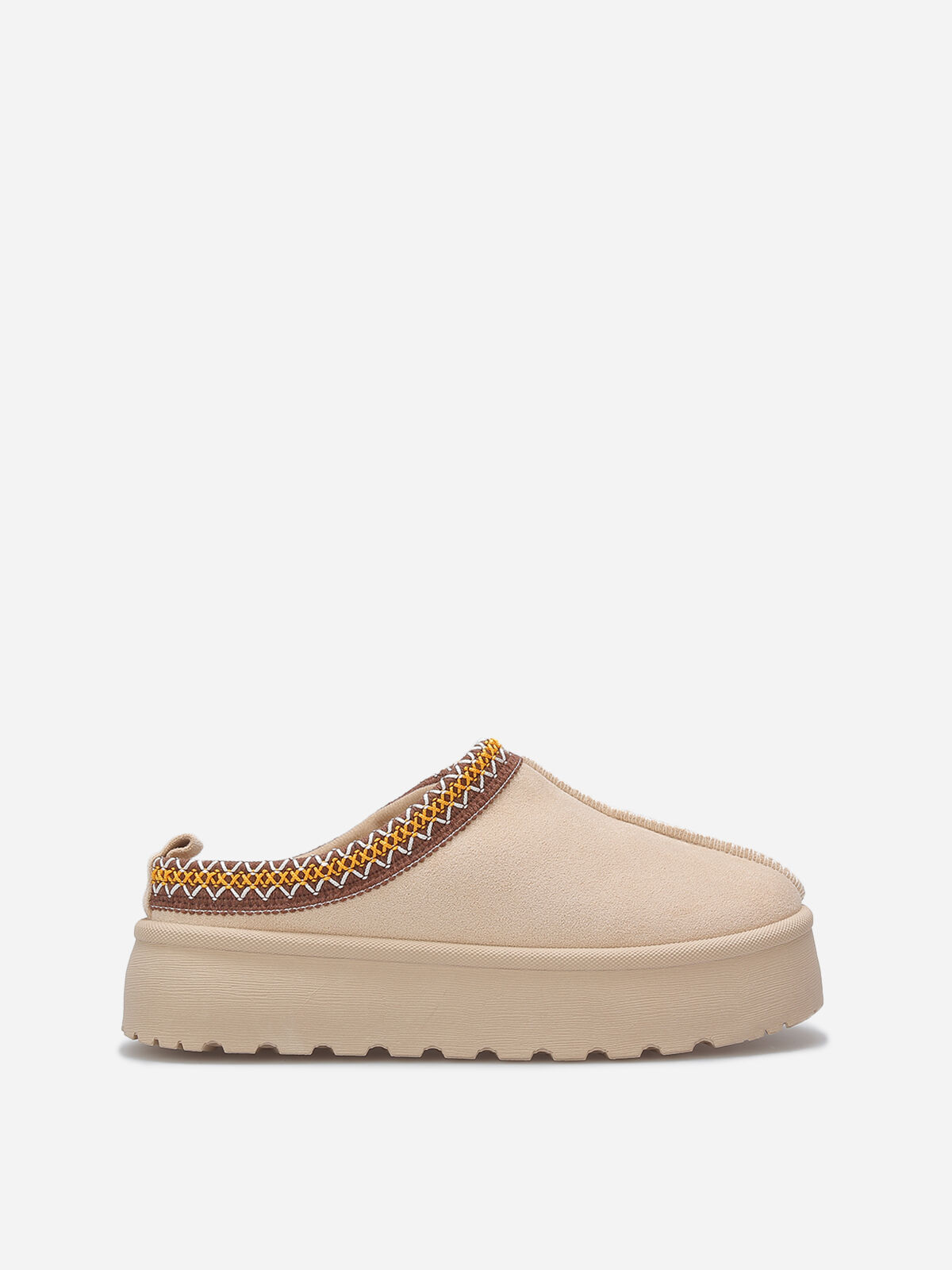 Mules en suédine avec broderies- Beige