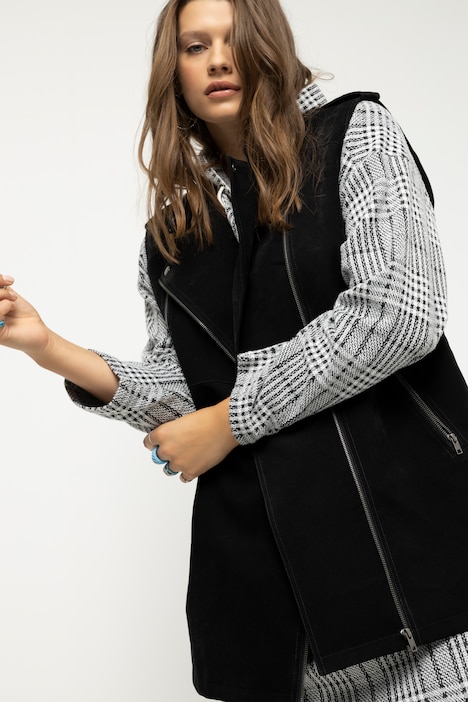 Bikerweste, oversized, Stehkragen, Zipper, Lederoptik