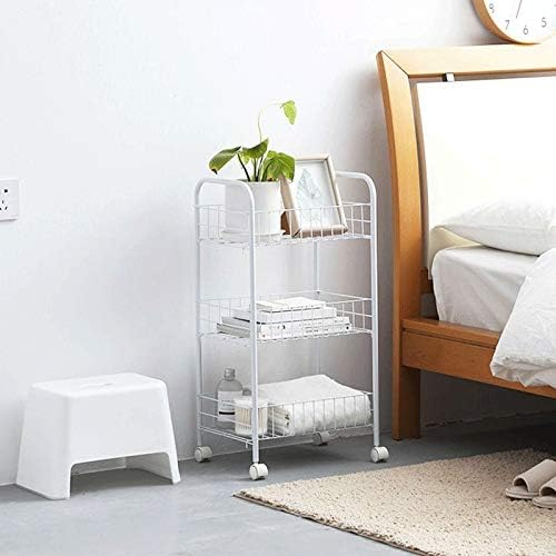 (63x37cm) Mobiler Rollwagen Home Regal Gitter Aufbewahrungs Organizer mit 3 Ebenen für Küche / Badezimmer / Büro - Weiss