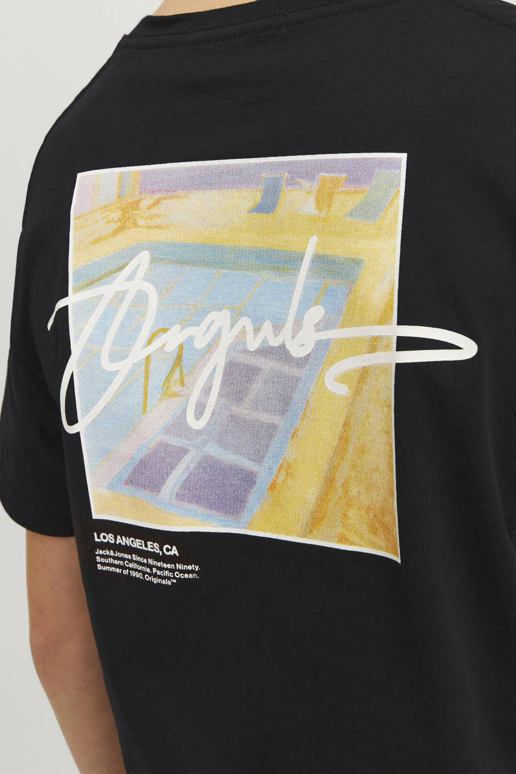 JACK & JONES T-shirt JORARUBA LANDSCAPE met backprint zwart