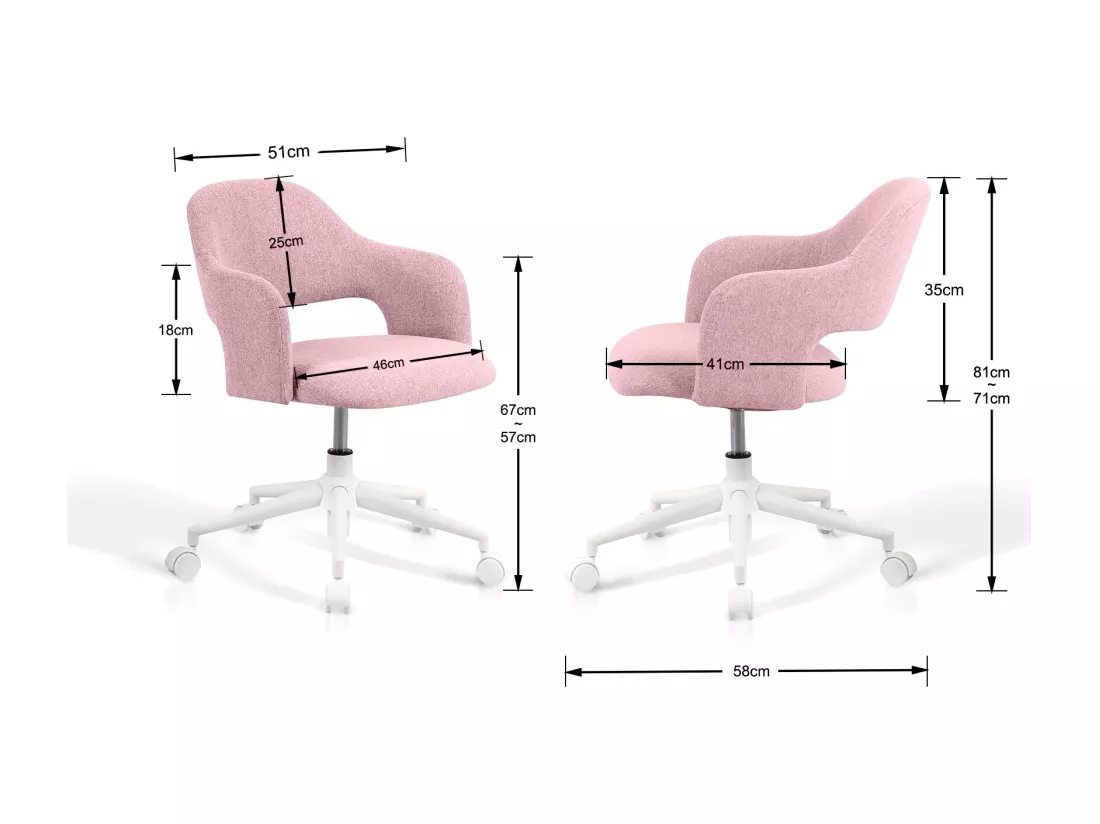 Chaise de bureau H71-81cm x L58cm x P60cm - rose - Mia
