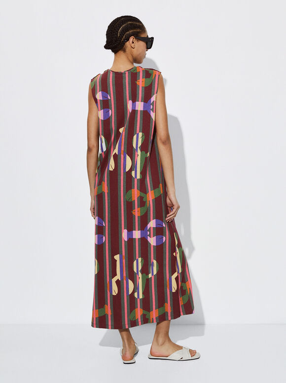 Vestido midi estampado - Bordô