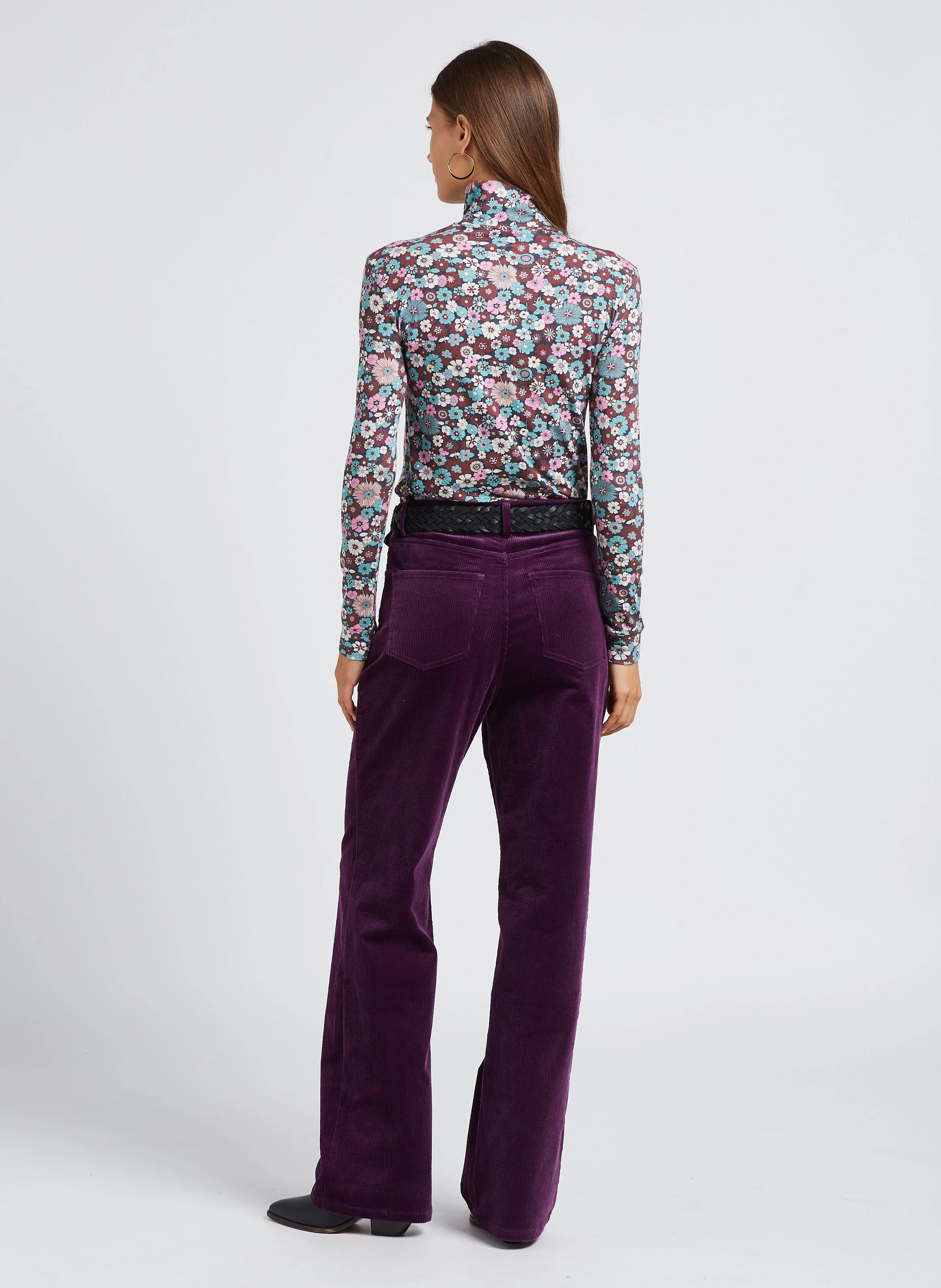 TILDA - Pantalon droit taille haute en coton mélangé | Violet