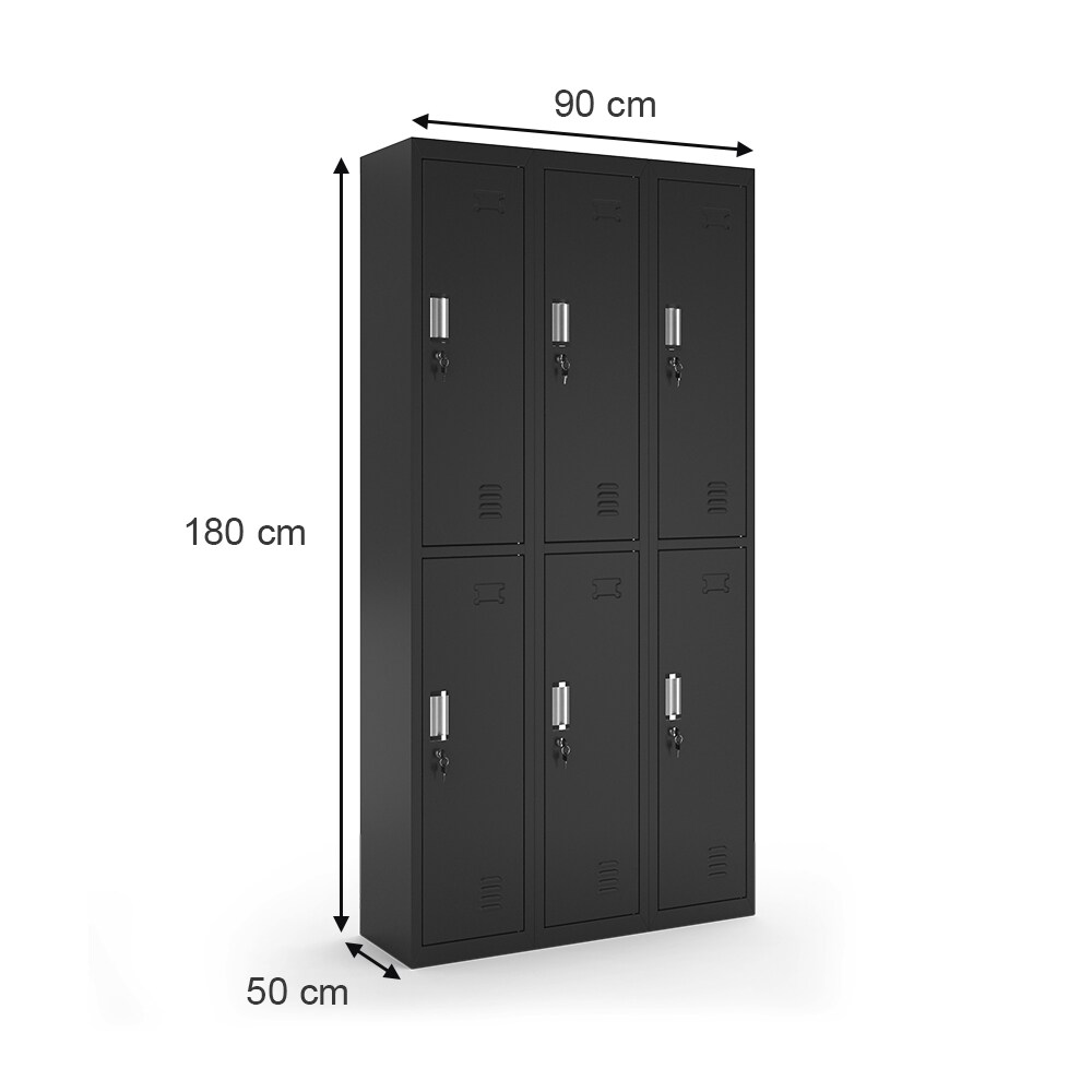 Vicco Schließfachschrank Schwarz 90 x 180 cm 6 Fächer