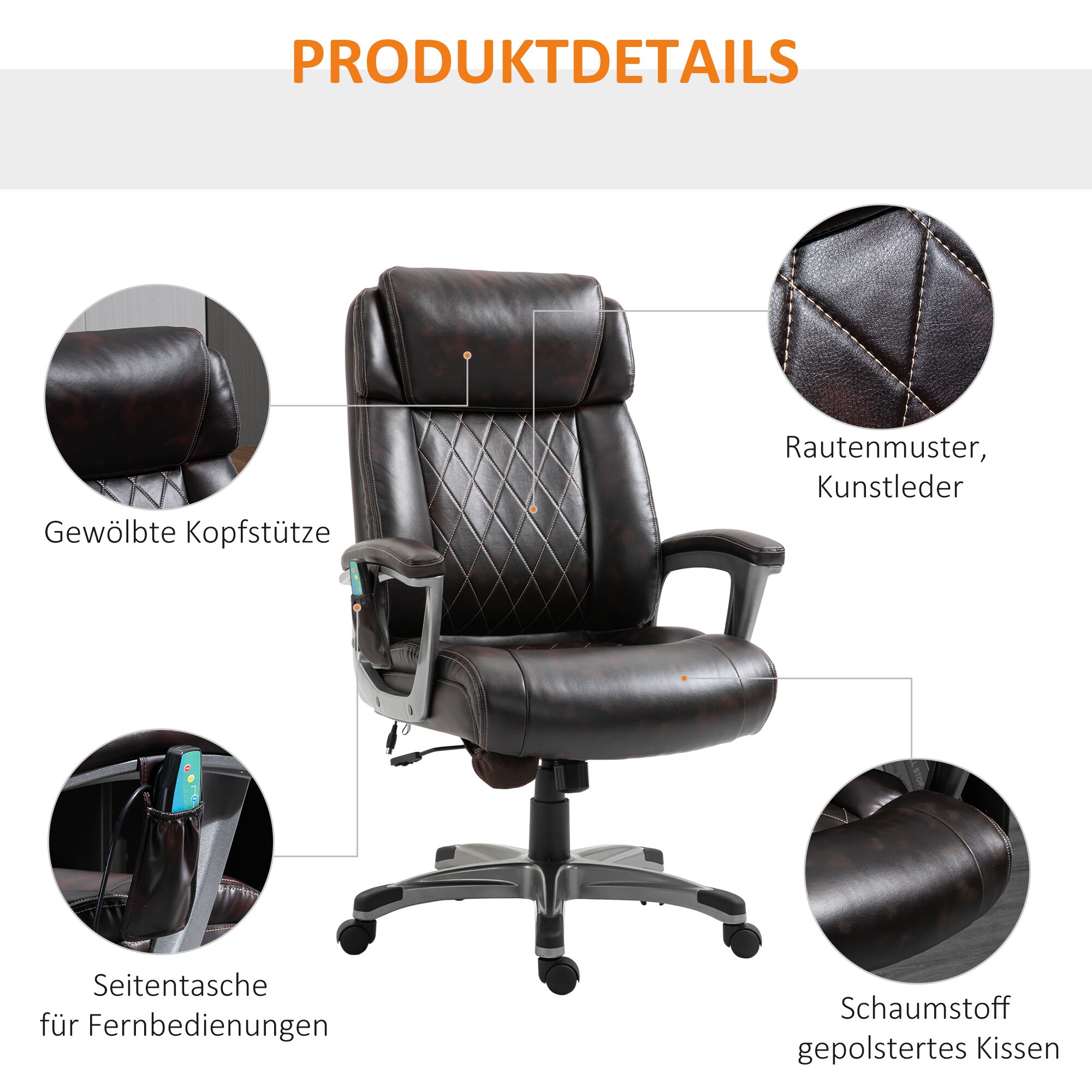 Vinsetto Bürostuhl  mit Massagefunktion 70 x 76,5 x114-124 cm (BxTxH)
