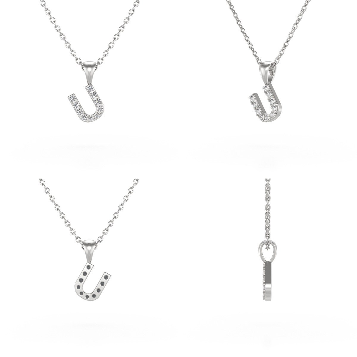 Collier Pendentif ADEN Lettre U Or 750 Blanc Diamant Chaine Or 750 incluse 0.72grs