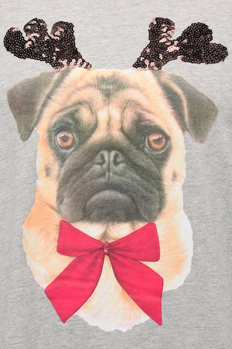 Shirt, Weihnachtshund, A-Linie, V-Ausschnitt, Langarm