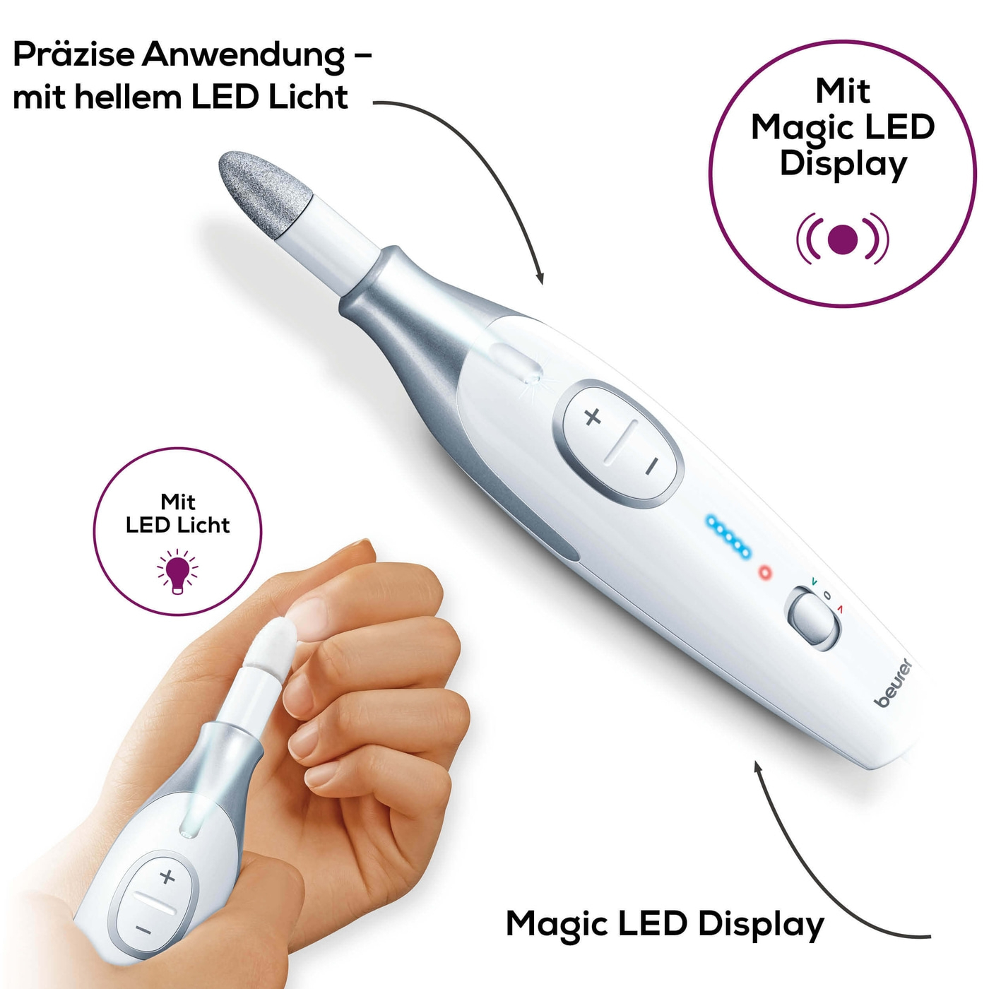 MP 42 (7in1) Elektrische Nagelfräse Nagelpflege Polierwerkzeug Maniküre Pediküre (57400) - Weiss / Silber