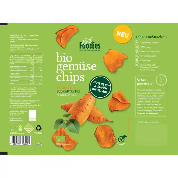 bio gemüse chips, süßkartoffeln mit meersalz