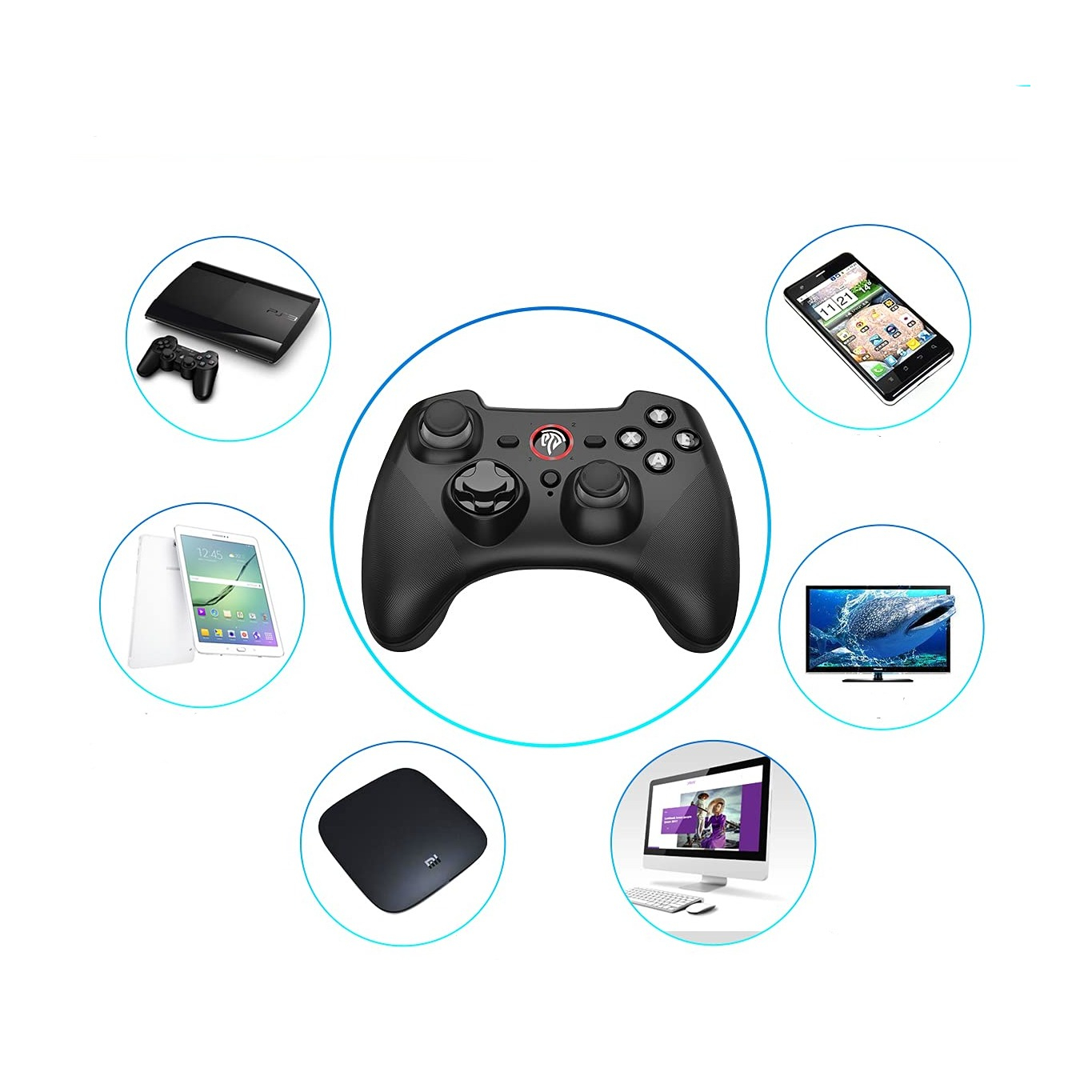 Kabelloser 2.4GHz Wireless Grip Game Controller für Sony PlayStation PS3 / PC / Android  (ESM-9101) - Schwarz