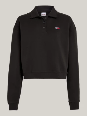 Polo de rugby de manga comprida com emblema, estilo relaxado