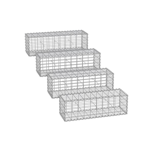 Gabionkurver med maskevidde 5 x 10 cm, sett med 4, sølvfarget