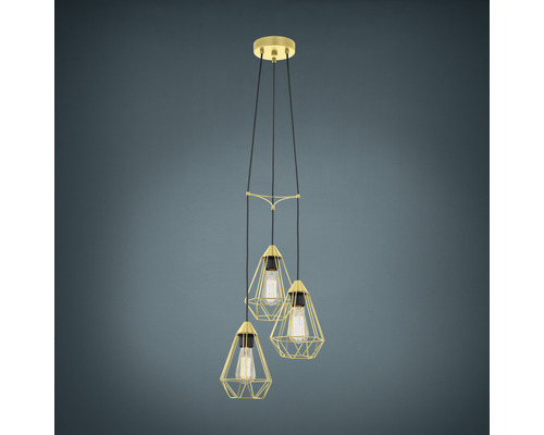 Hanglamp, 3-lichts, HxØ 110x32,5 cm, messing/geborsteld