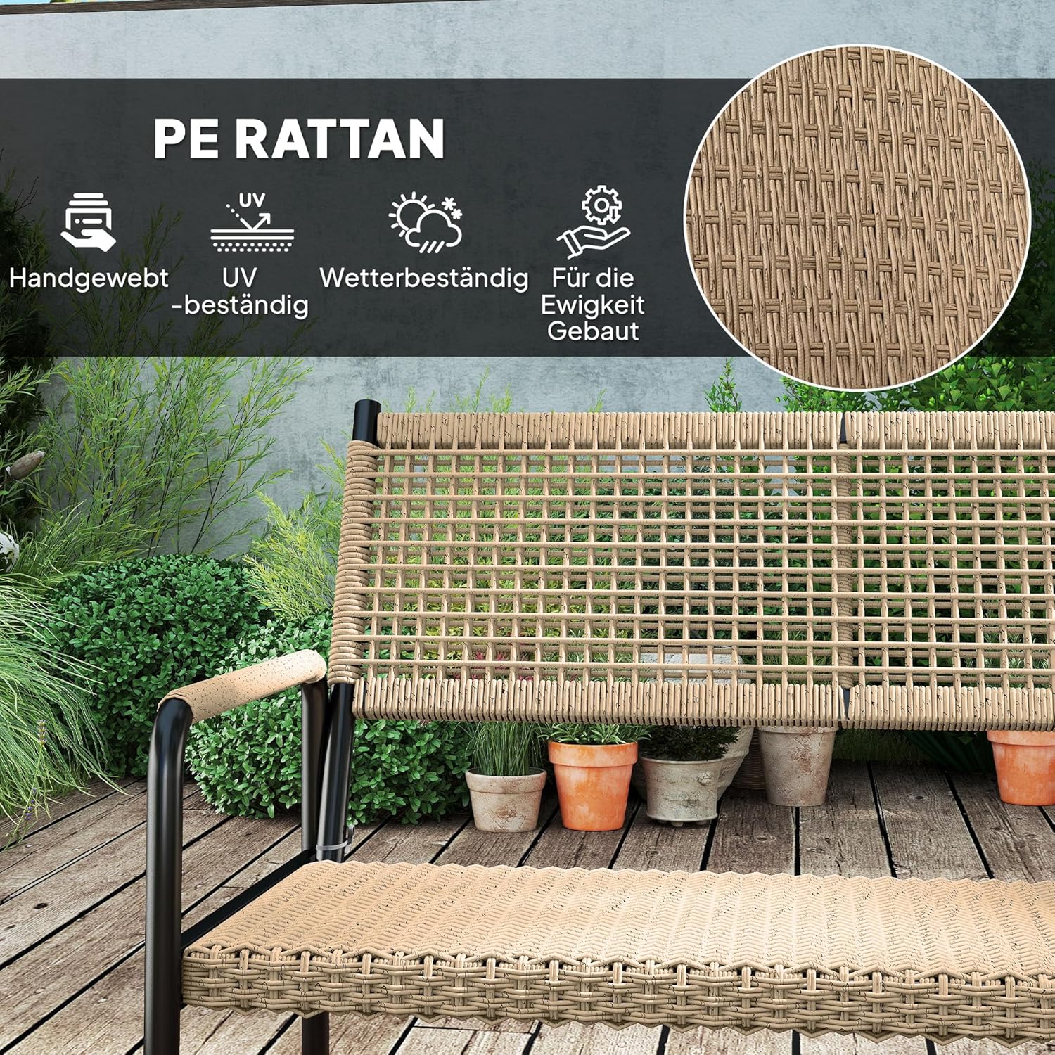 Outsunny Gartenmöbel Set aus Polyrattan Lounge-Set mit 2er Sofa Sessel Glastisch Kissen wetterfest Sitzgruppe für 4 Personen Outdoor Balkonmöbel Set Terrassenmöbel für Garten Balkon Dunkelgrau+Gelb