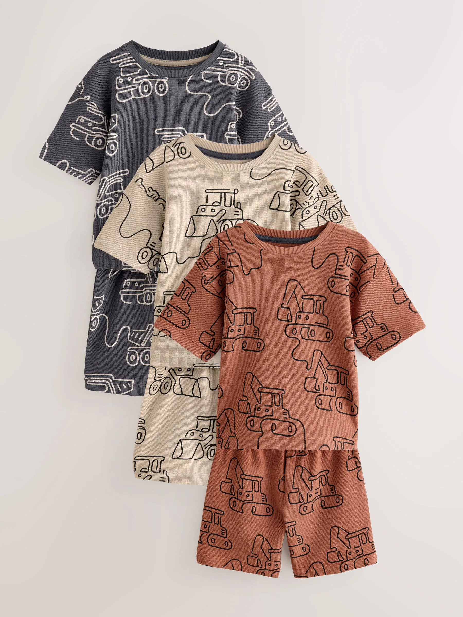 Groen/grijs lineaire print - Verpakking van 3 korte pyjama's (9mnd -10jr)