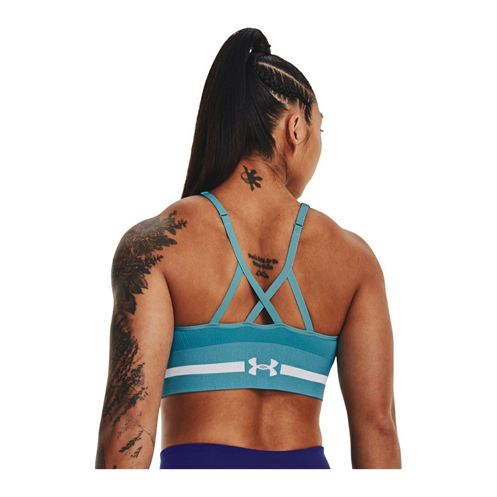 Under Armour UA SEAMLESS LOW LONG - Brassière Femme glacier blue/white