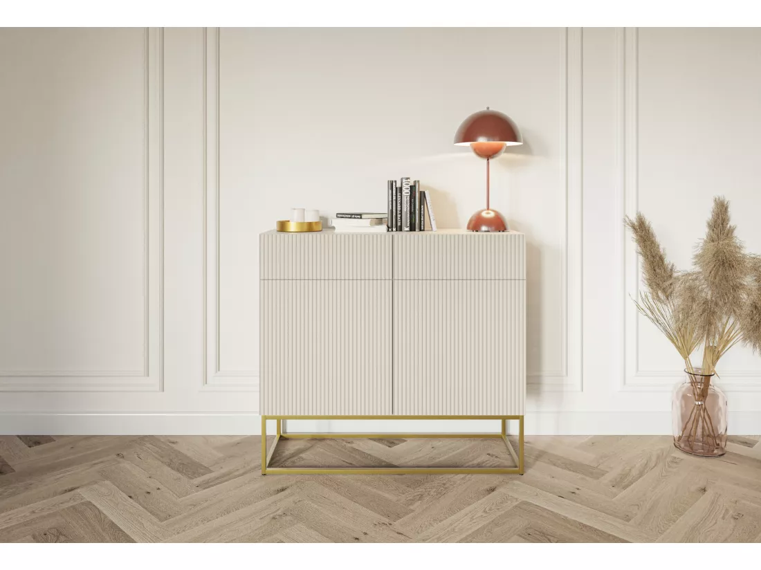 Commode à deux portes - 100 cm - avec deux tiroirs - taupe (gris-beige) - VELDIO