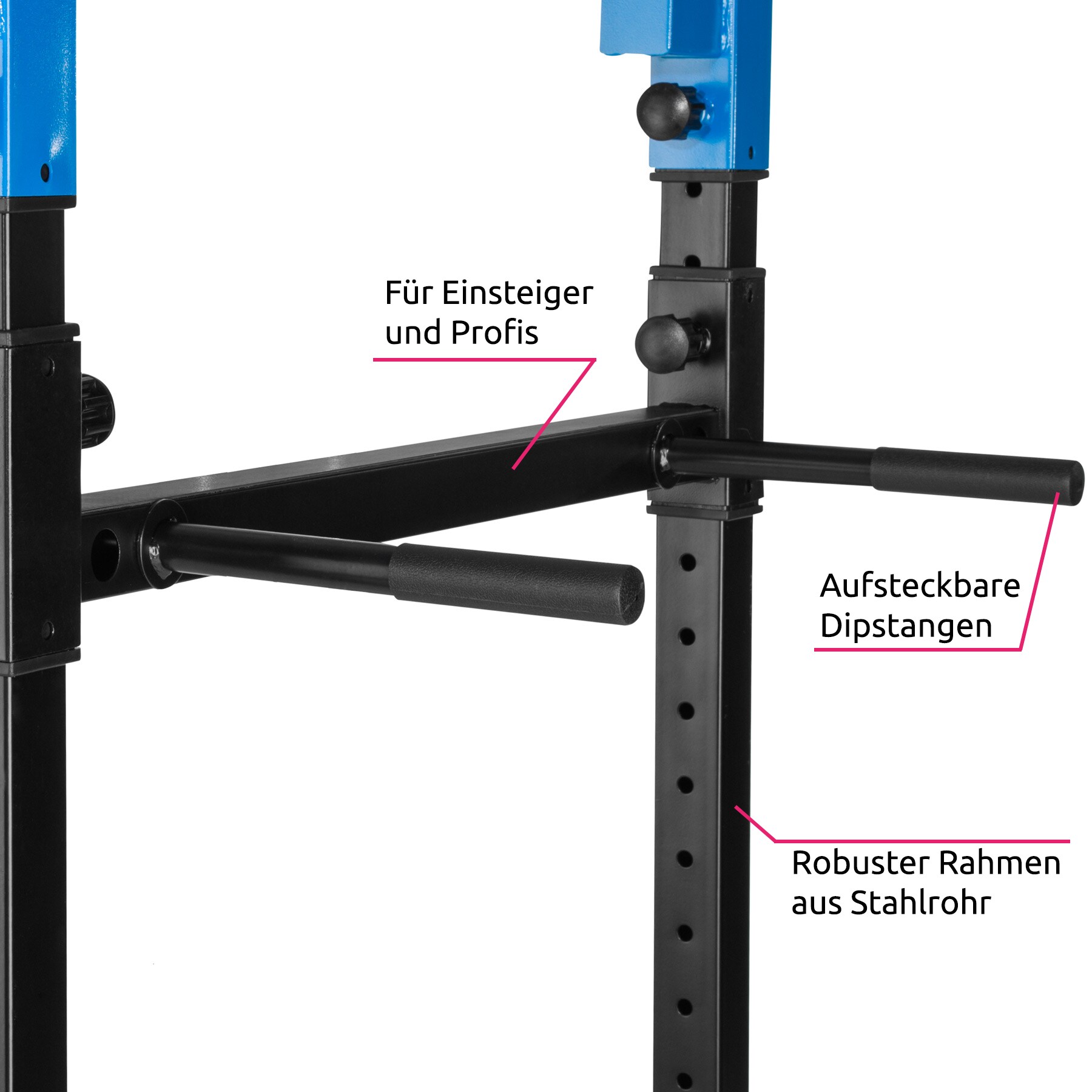 tectake® Power Rack, Klimmzug-Doppelstange, höhenverstellbare Langhantelablagen und Sicherheitsstreben, 120 x 142,5 x 215 cm