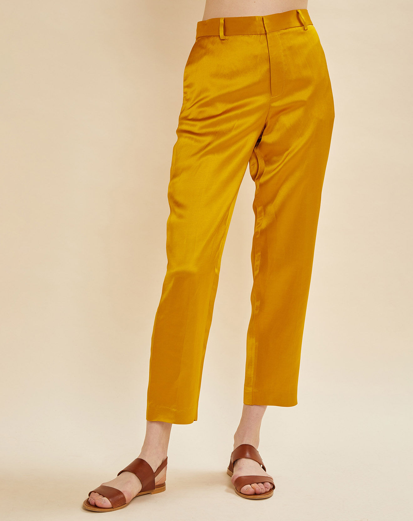 Chloé Stora Pantalon satiné en Lin mélangé Pavel jaune