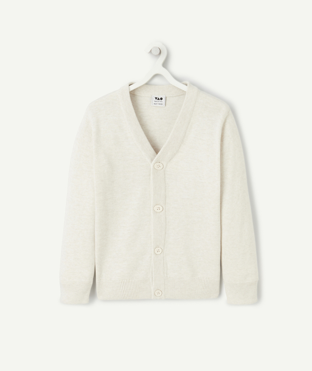 gilet tricot garçon en coton bio écru chiné
