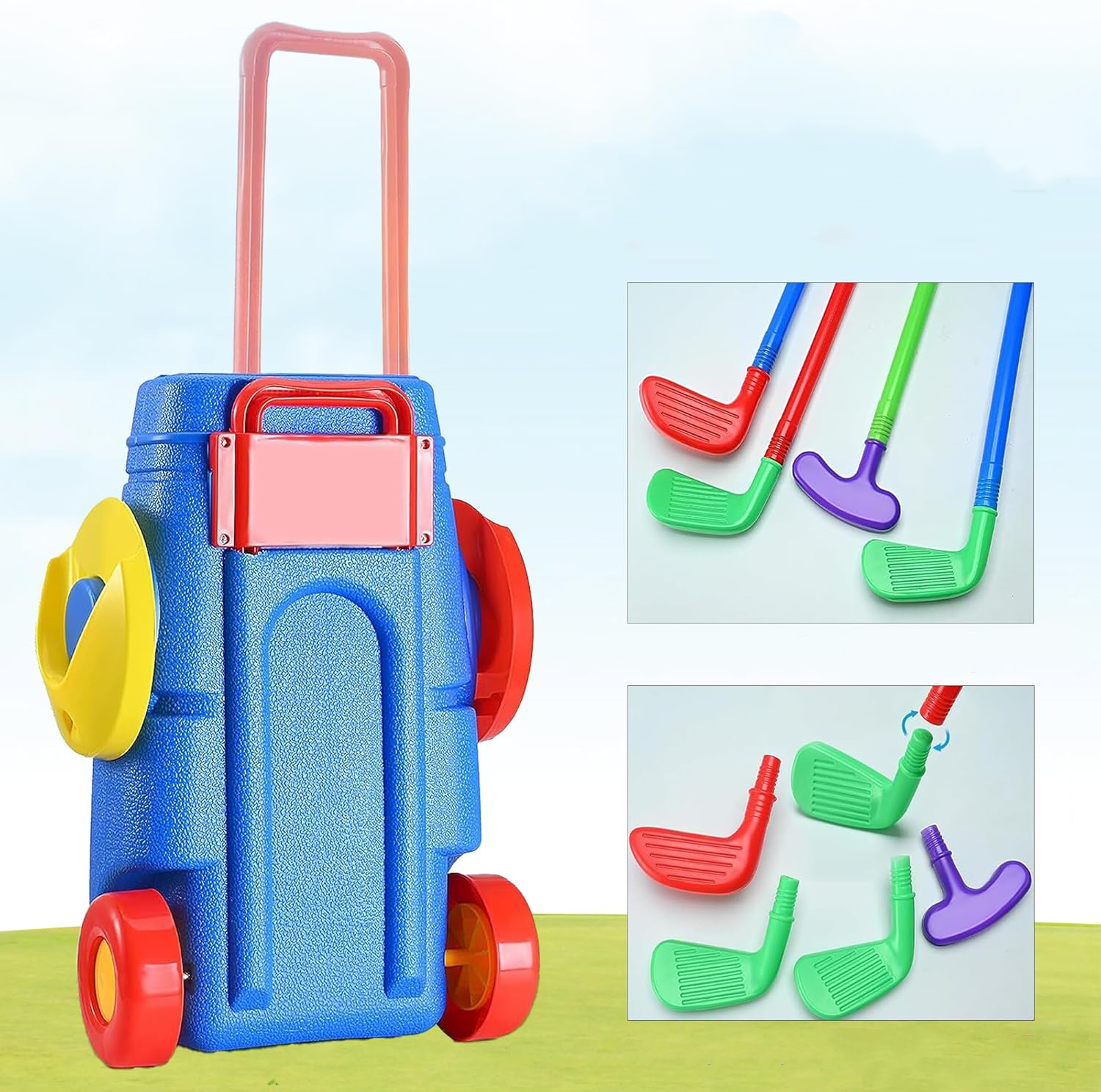 (15-tlg. Set) Mini Kinder Golf Koffer Minigolf Spielzeug inkl. Schläger / Bälle / Übungslöcher / Abschlagbasen - Bunt