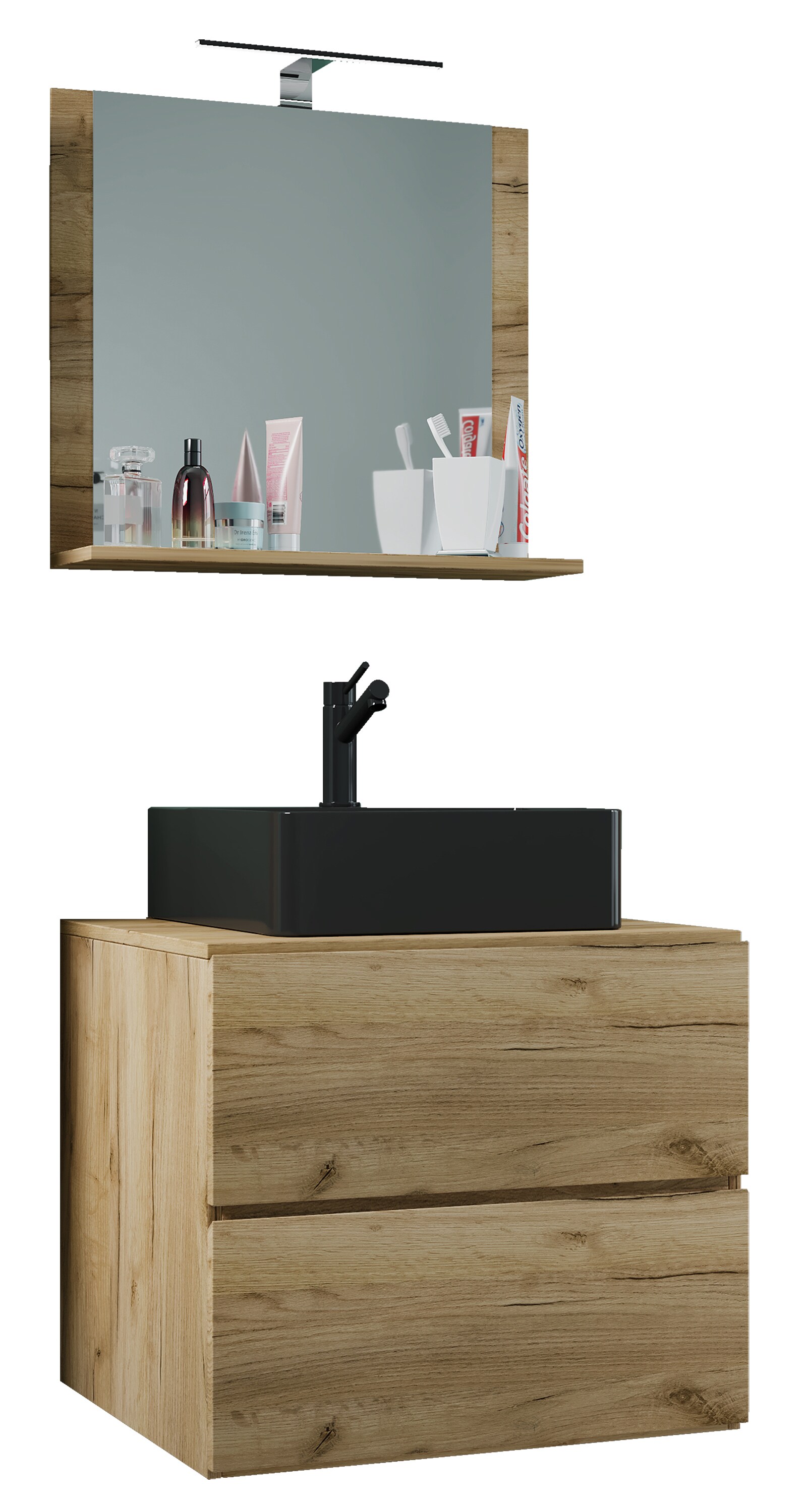 VCM 3-tlg. Waschplatz Waschtisch Badmöbel Set Waschbecken Lendas BL Breite 60 cm M Schublade