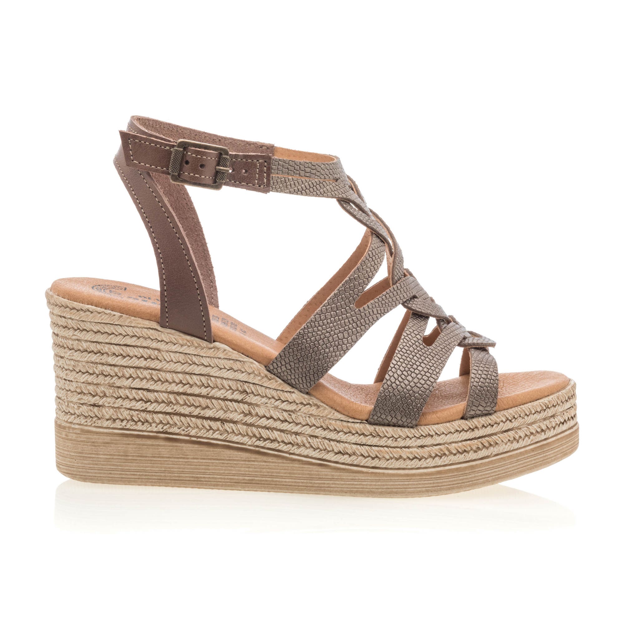 Nu-pieds à talon compensé Femme en cuir bronze