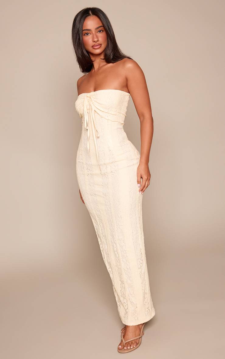 Butter Cream Robe Maxi Bandeau Ajustée En Dentelle Petite