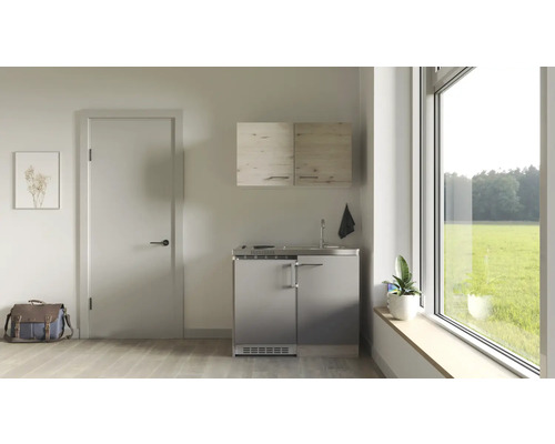 Flex Well mini keuken met apparatuur Riva 100 cm kwartsiet cubanit san remo licht mat eiken gedemonteerd omkeerbaar uitvoering 00012463