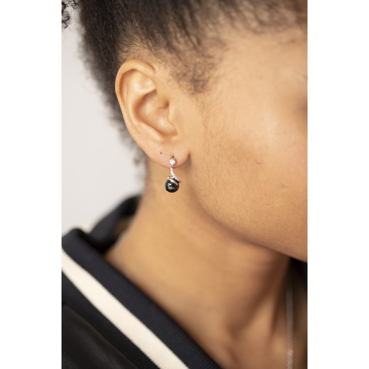 Boucles d'oreilles pendantes en Argent 925 millièmes et céramique - blanc brillant
